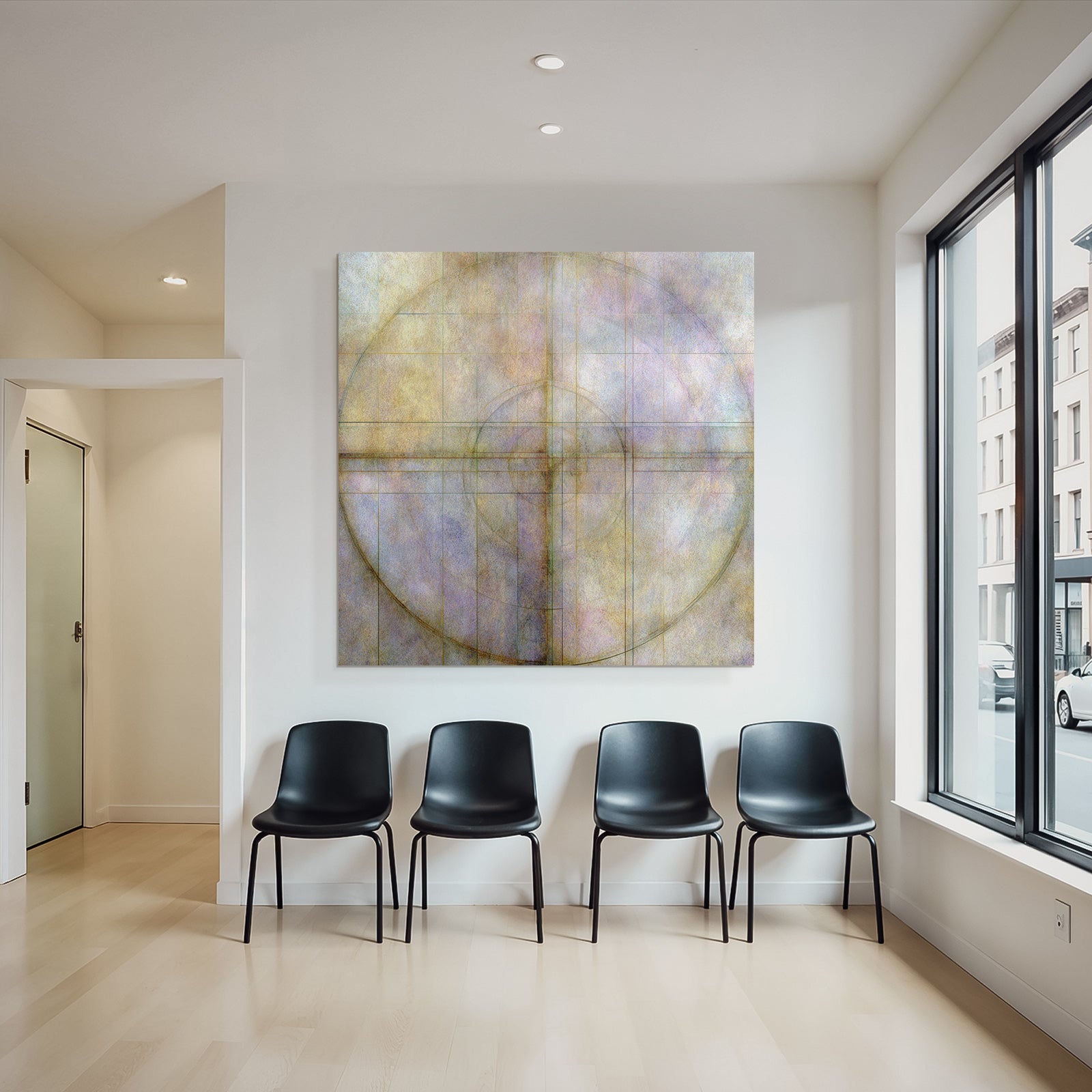Abstractes Design Geometrische Formen Kreise Gitter Mit Weichen Farben