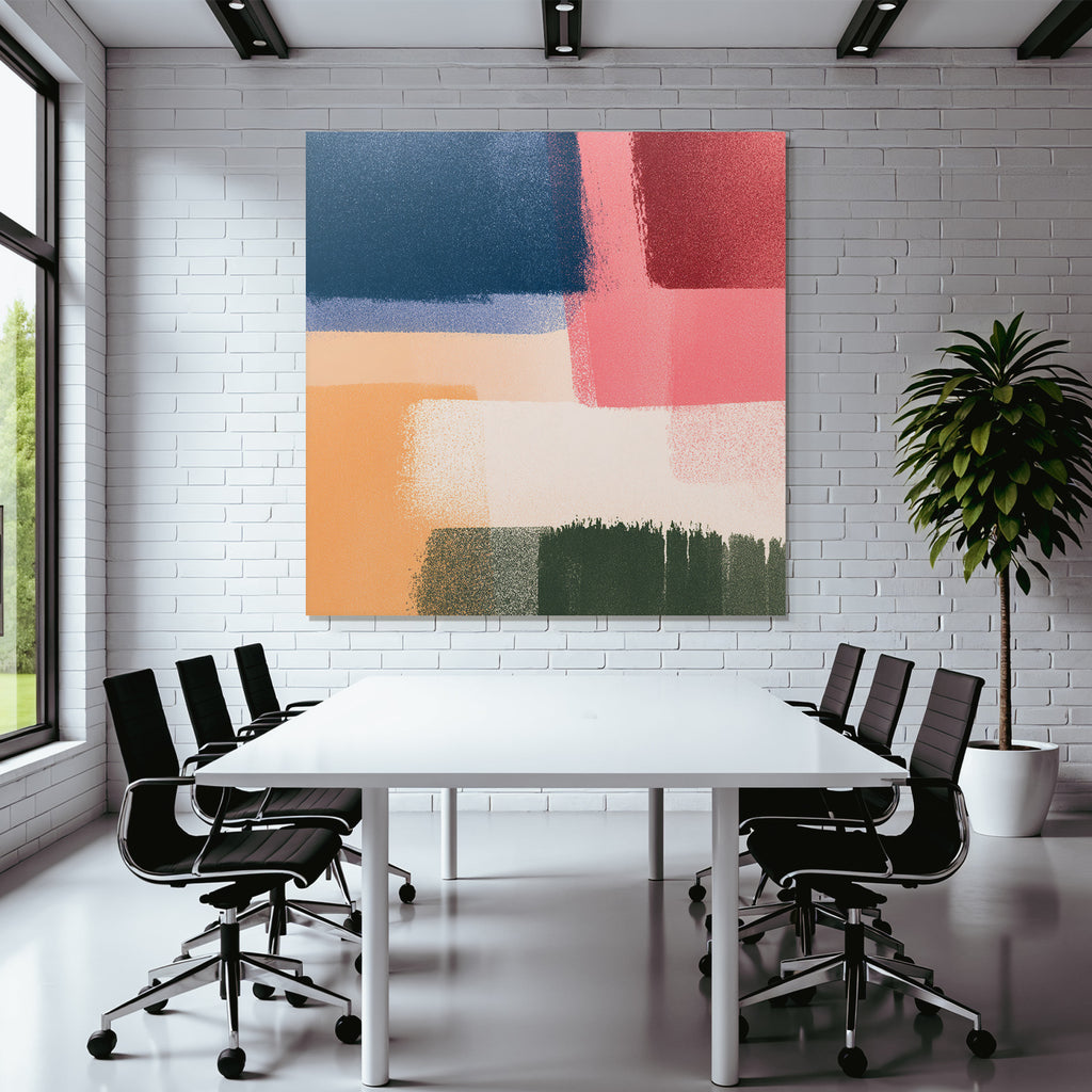 Abstrakte Kunst Mit Brushtrokes In Dunkelblau Lila Rosa Peach Creme Gruen
