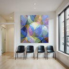 Abstract Art with Overlapping Shapes Blue Green Purple Yellow