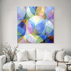 Abstract Art with Overlapping Shapes Blue Green Purple Yellow