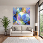 Abstract Art with Overlapping Shapes Blue Green Purple Yellow