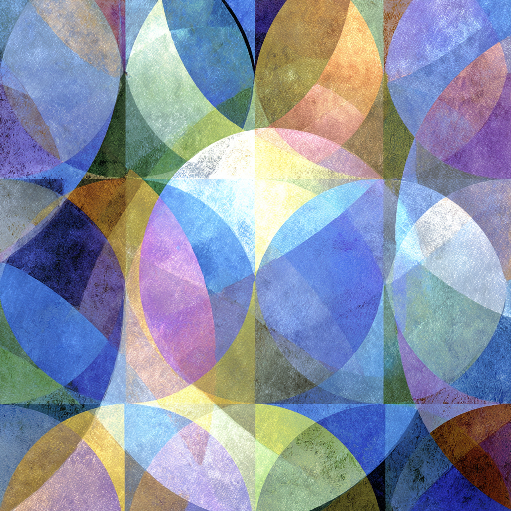 Abstrakte Kunst Mit Ueberlappenden Formen Blau Gruen Lila Gelb | Digital Art | Kunstgattungen
