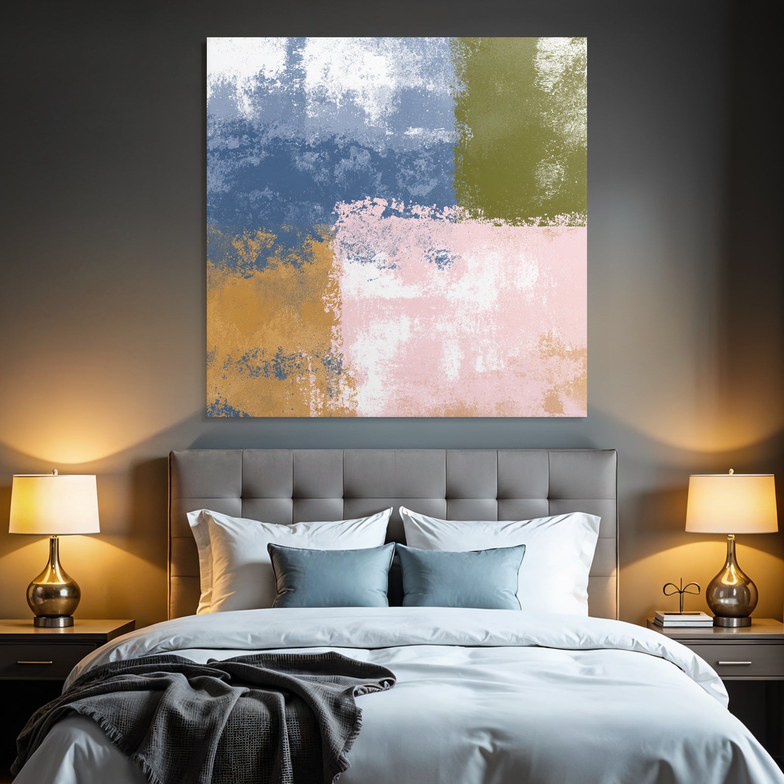 Abstraktes Design Patchwork Verschiedene Farben Blau Gruen Rosa Weiss Braun