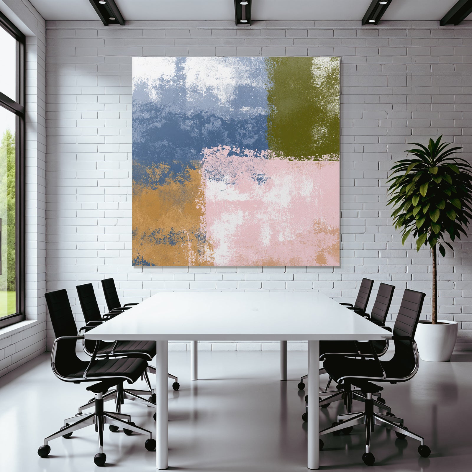 Abstraktes Design Patchwork Verschiedene Farben Blau Gruen Rosa Weiss Braun