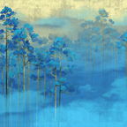 Blaue Baeume Im Nebel Goldener Hintergrund Kunst | Digital Art | Kunstgattungen