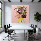 Blumen Blatt Butterfliegen Frau Militaerjacke Rosa Hintergrund
