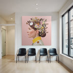 Blumen Blatt Butterfliegen Frau Militaerjacke Rosa Hintergrund