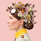Blumen Blatt Butterfliegen Frau Militaerjacke Rosa Hintergrund | Digital Art | Kunstgattungen