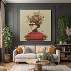 Blumen Butterfliegen Vintage Kamera Frau Rotes Auto Coat