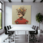 Blumen Butterfliegen Vintage Kamera Frau Rotes Auto Coat