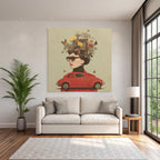 Blumen Butterfliegen Vintage Kamera Frau Rotes Auto Coat