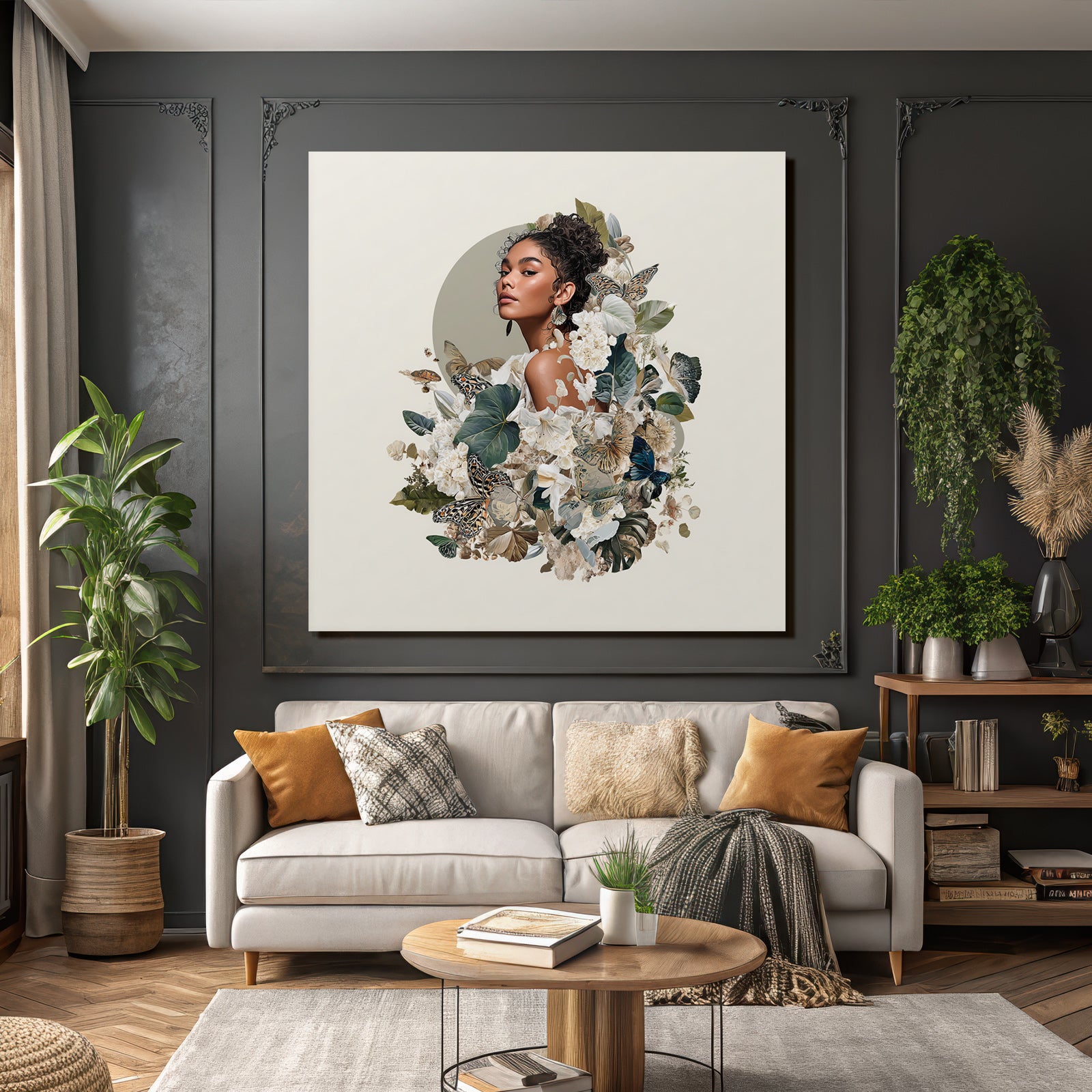 Blumen Und Faultiere Frau In Natur Digitales Kunstwerk