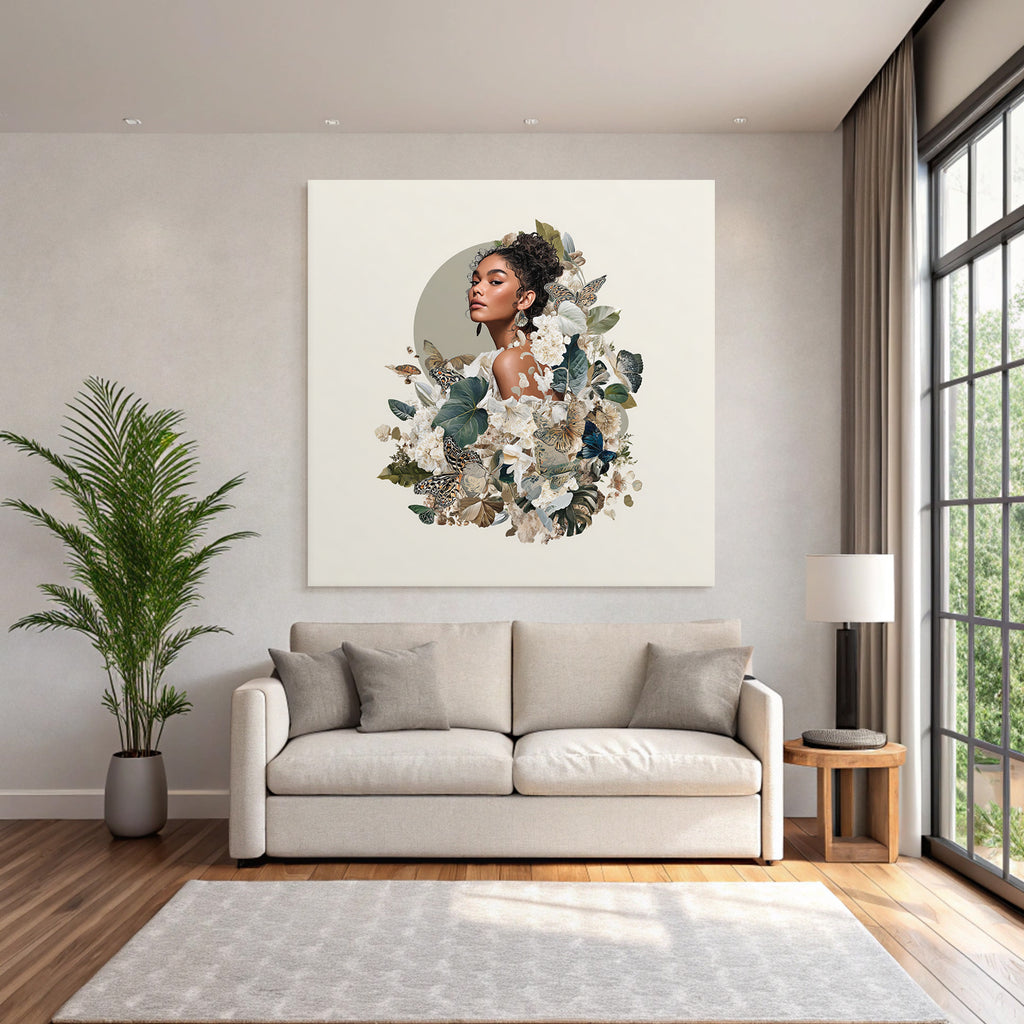 Blumen Und Faultiere Frau In Natur Digitales Kunstwerk
