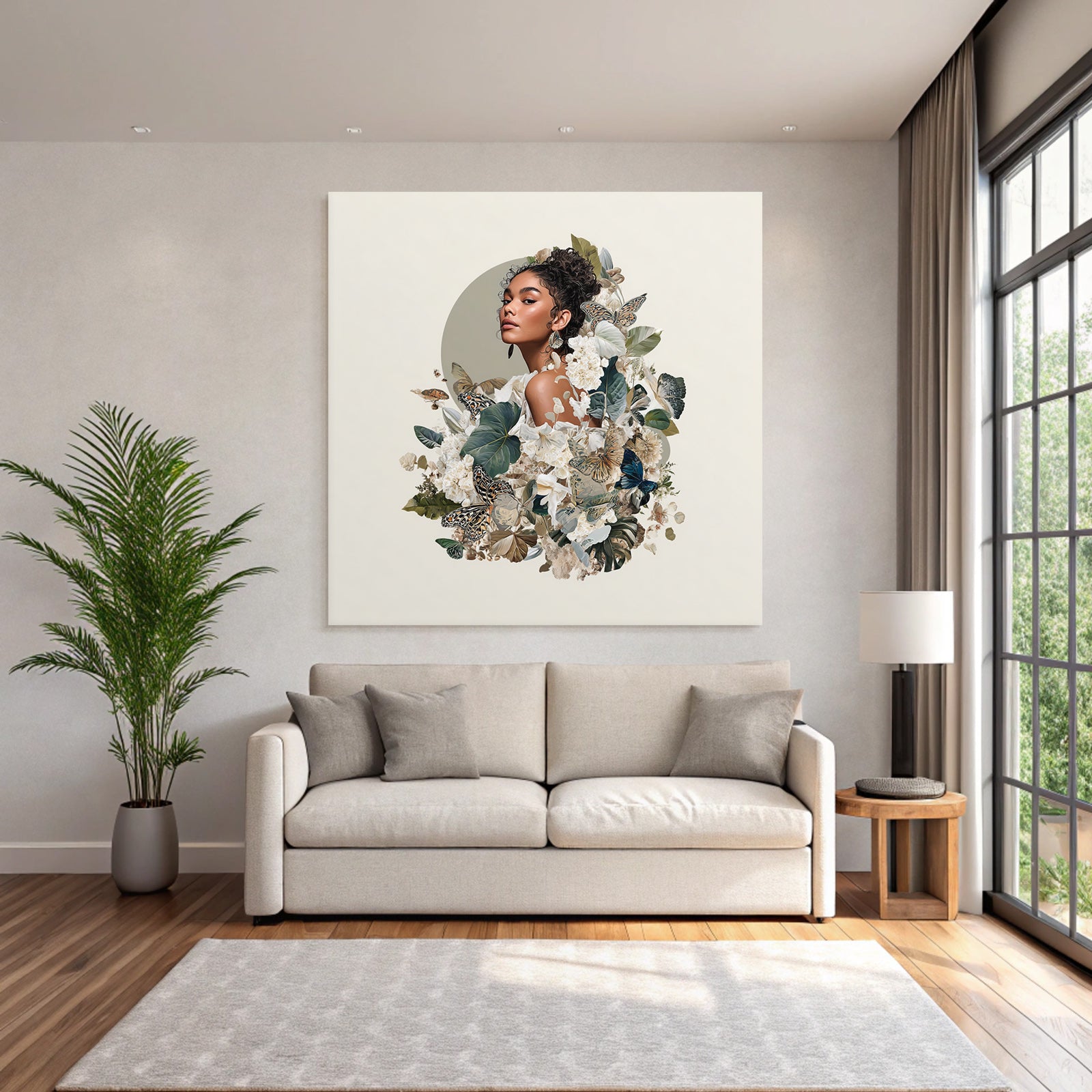 Blumen Und Faultiere Frau In Natur Digitales Kunstwerk