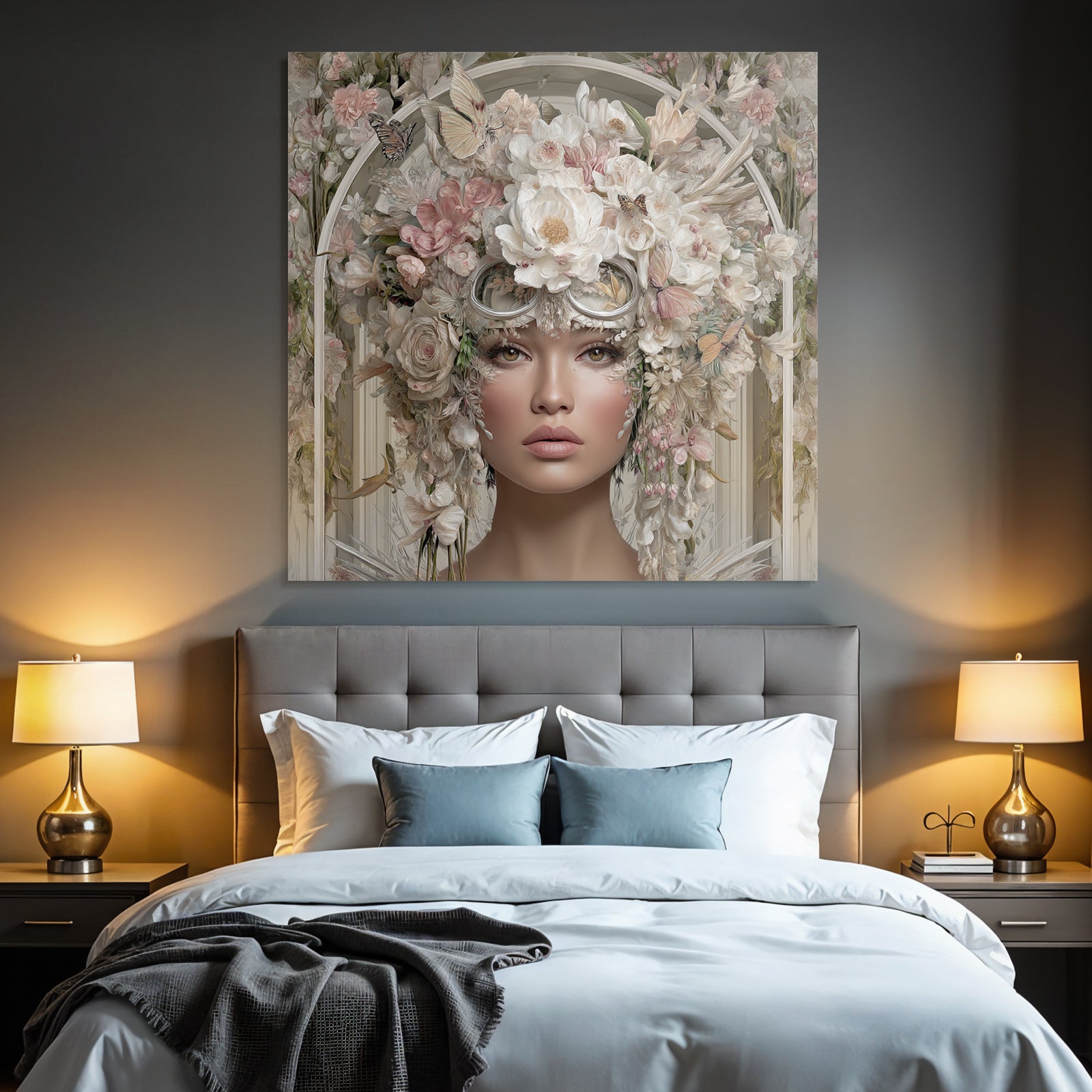 Blumenkopf Frau Mit Butterflies Digitale Kunst