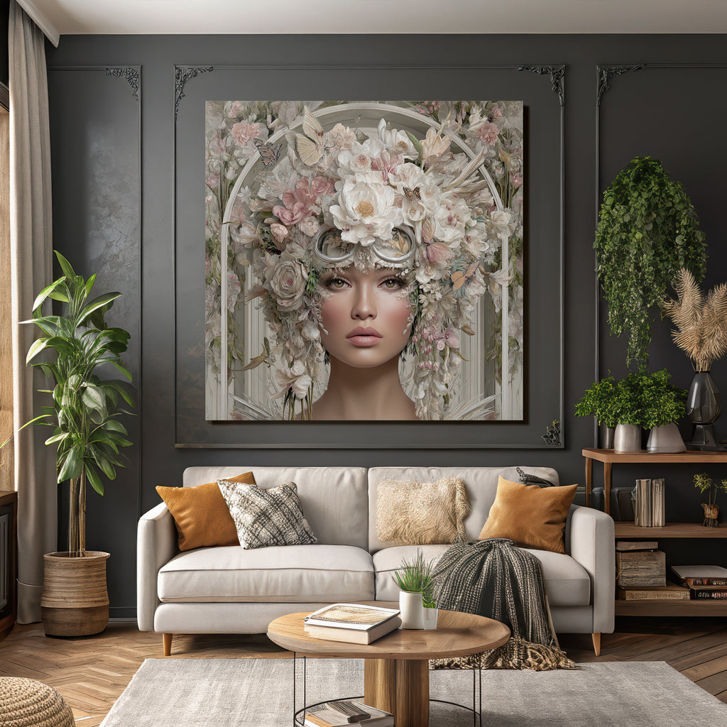 Blumenkopf Frau Mit Butterflies Digitale Kunst