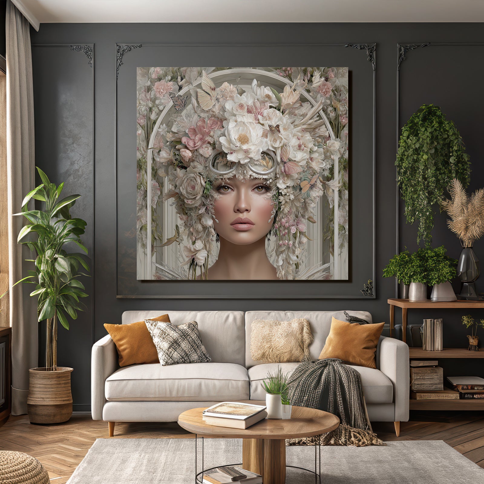 Blumenkopf Frau Mit Butterflies Digitale Kunst