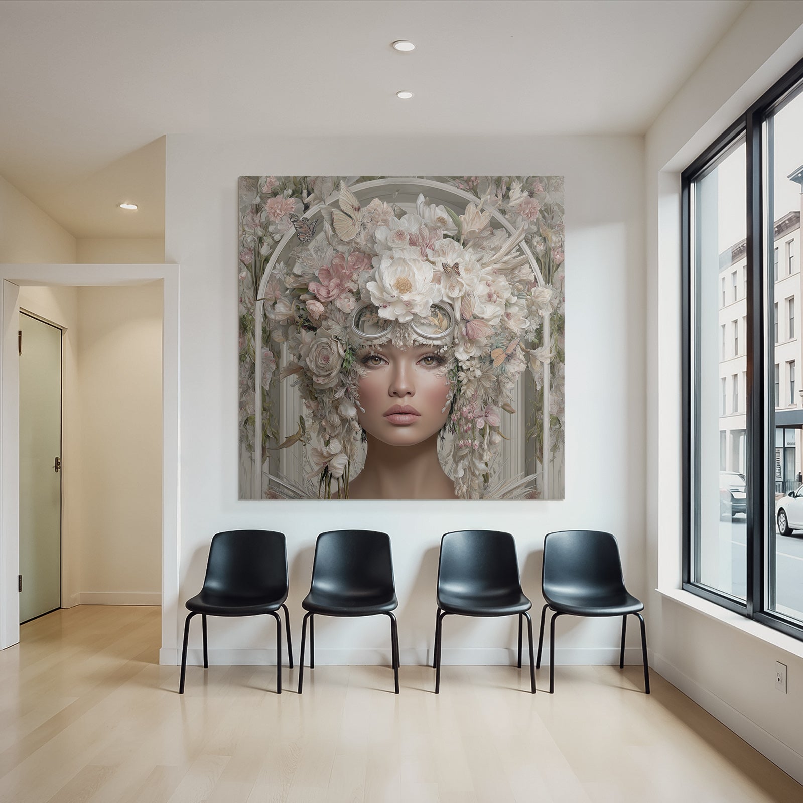 Blumenkopf Frau Mit Butterflies Digitale Kunst