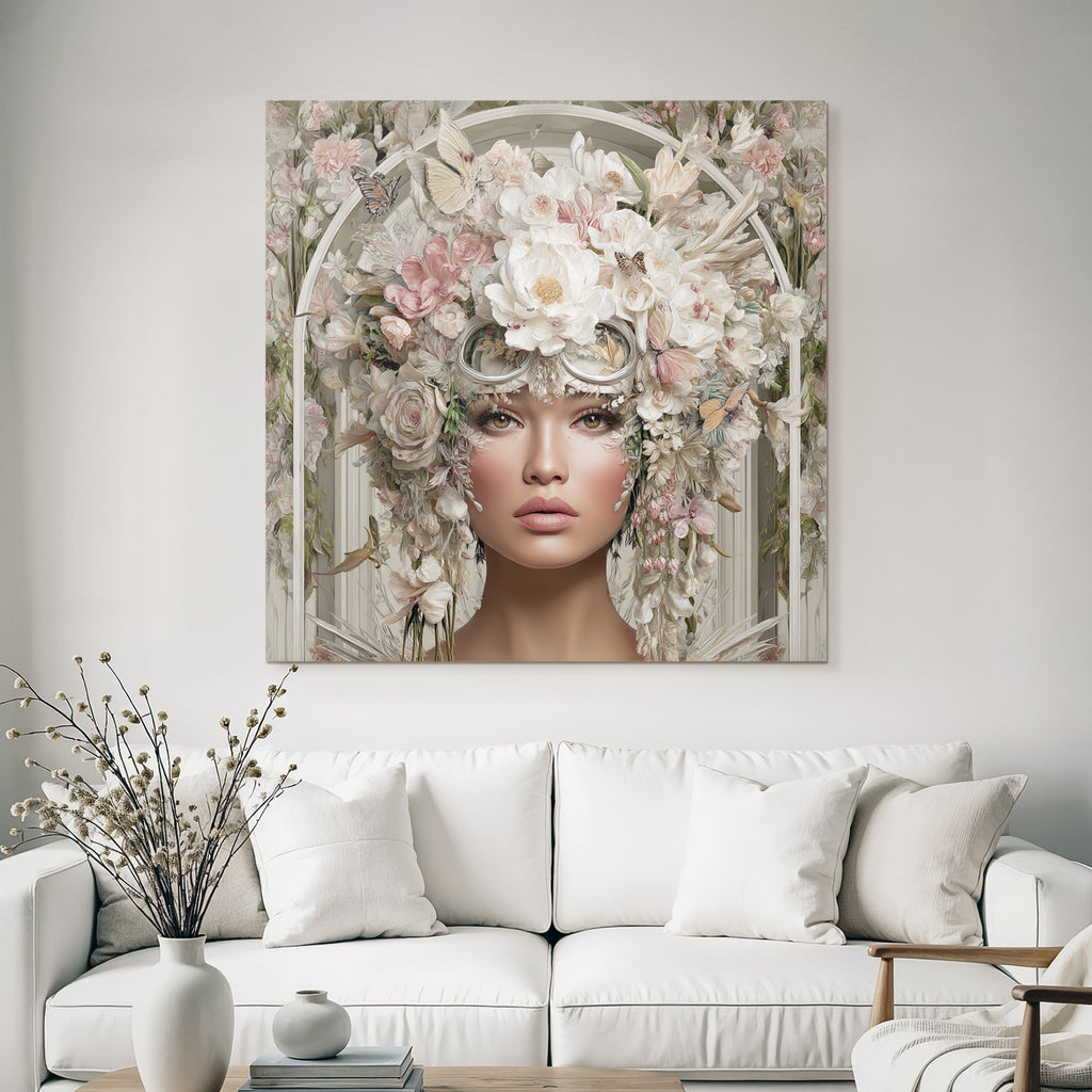 Blumenkopf Frau Mit Butterflies Digitale Kunst