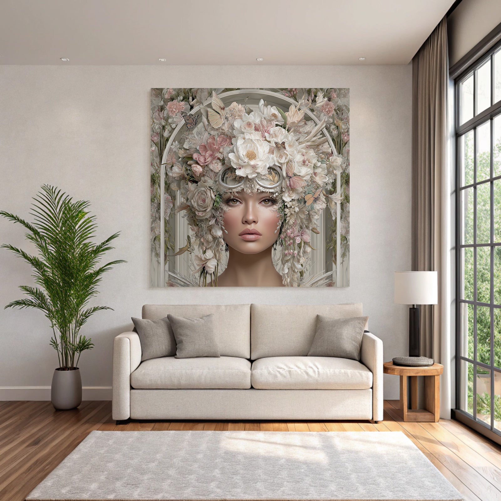 Blumenkopf Frau Mit Butterflies Digitale Kunst