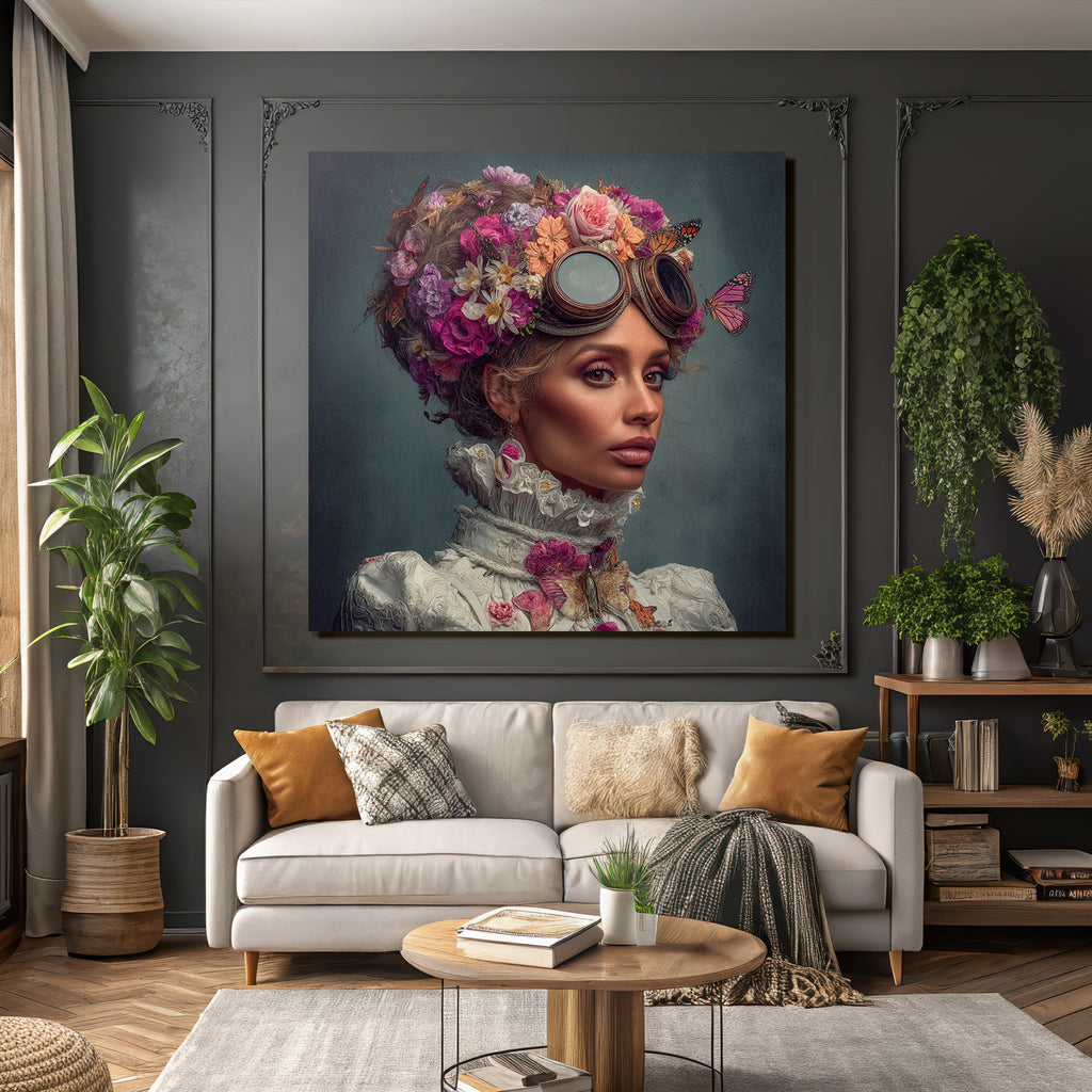 Blumenkranz Portrait Mit Brille Und Butterflies