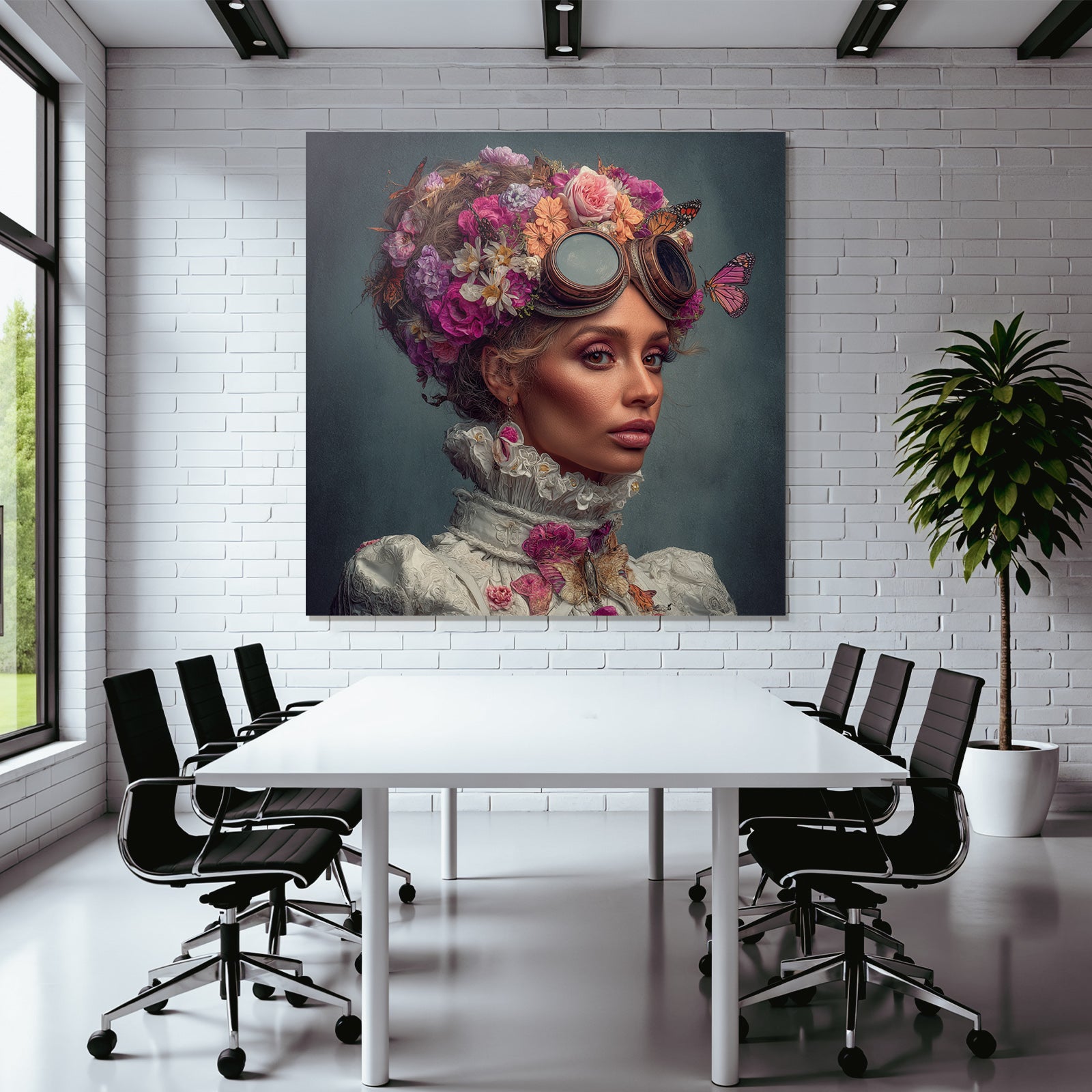 Blumenkranz Portrait Mit Brille Und Butterflies