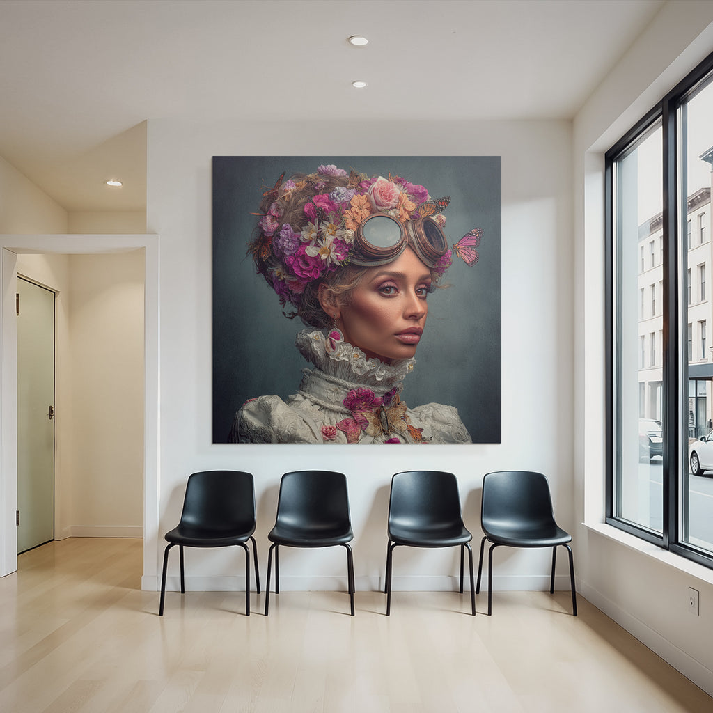 Blumenkranz Portrait Mit Brille Und Butterflies