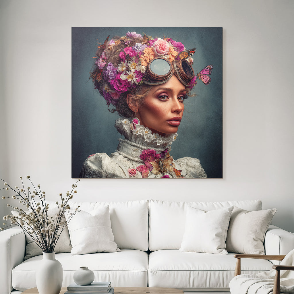 Blumenkranz Portrait Mit Brille Und Butterflies
