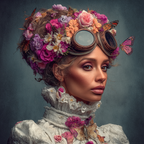 Blumenkranz Portrait Mit Brille Und Butterflies | Digital Art | Kunstgattungen