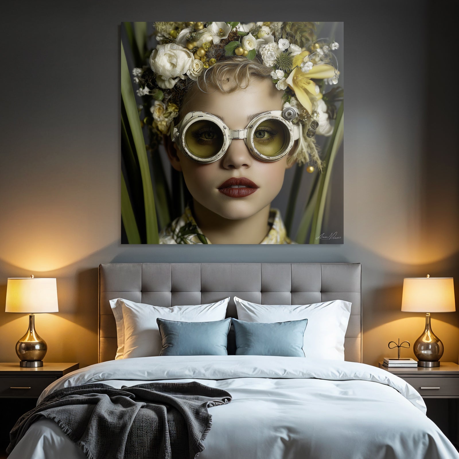Blumiger Kopfputz Mit Goggles Kreativer Ausdruck