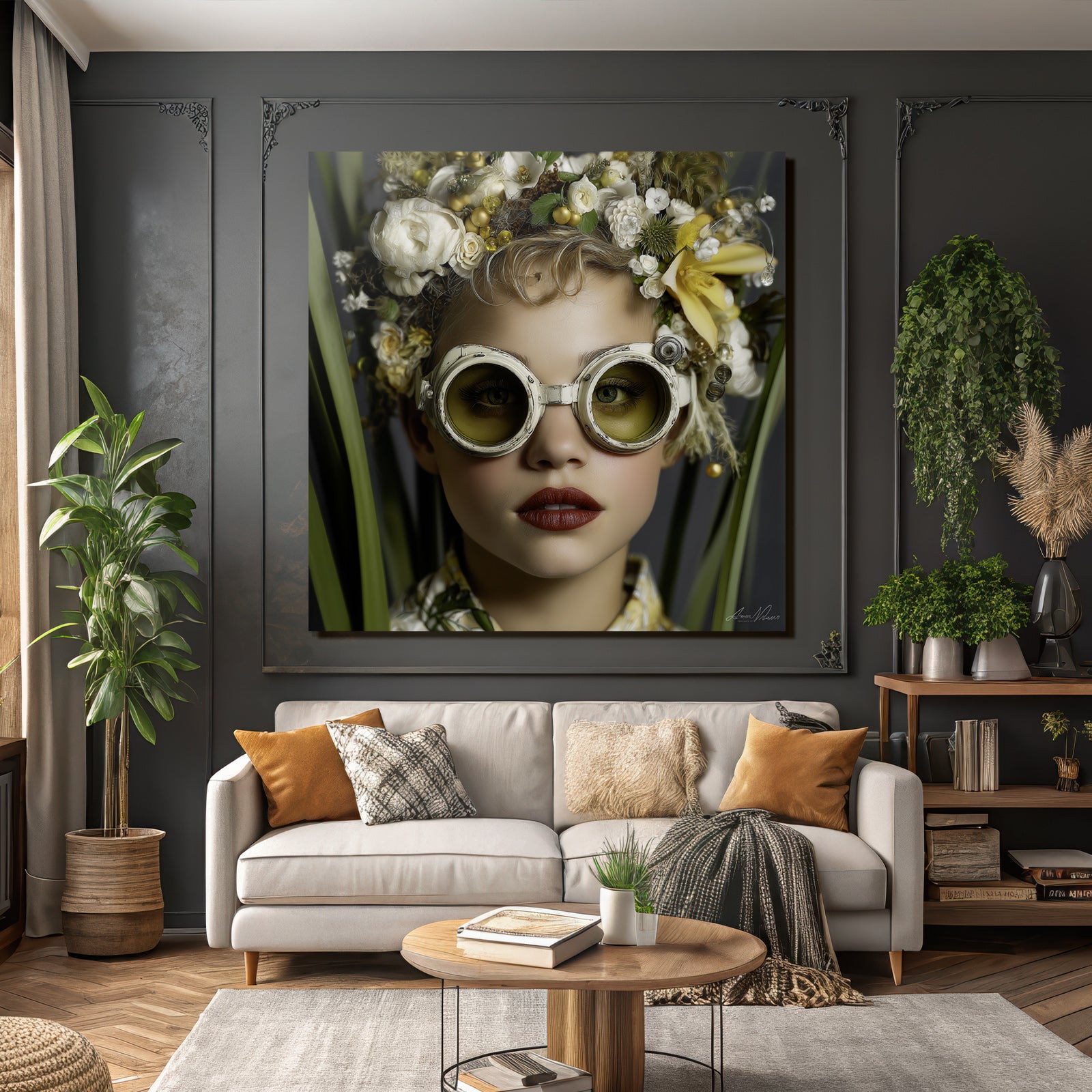 Blumiger Kopfputz Mit Goggles Kreativer Ausdruck