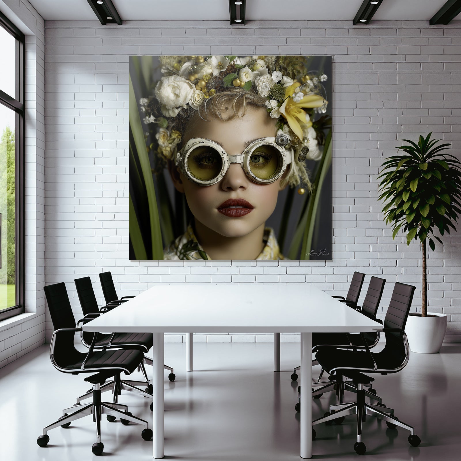 Blumiger Kopfputz Mit Goggles Kreativer Ausdruck