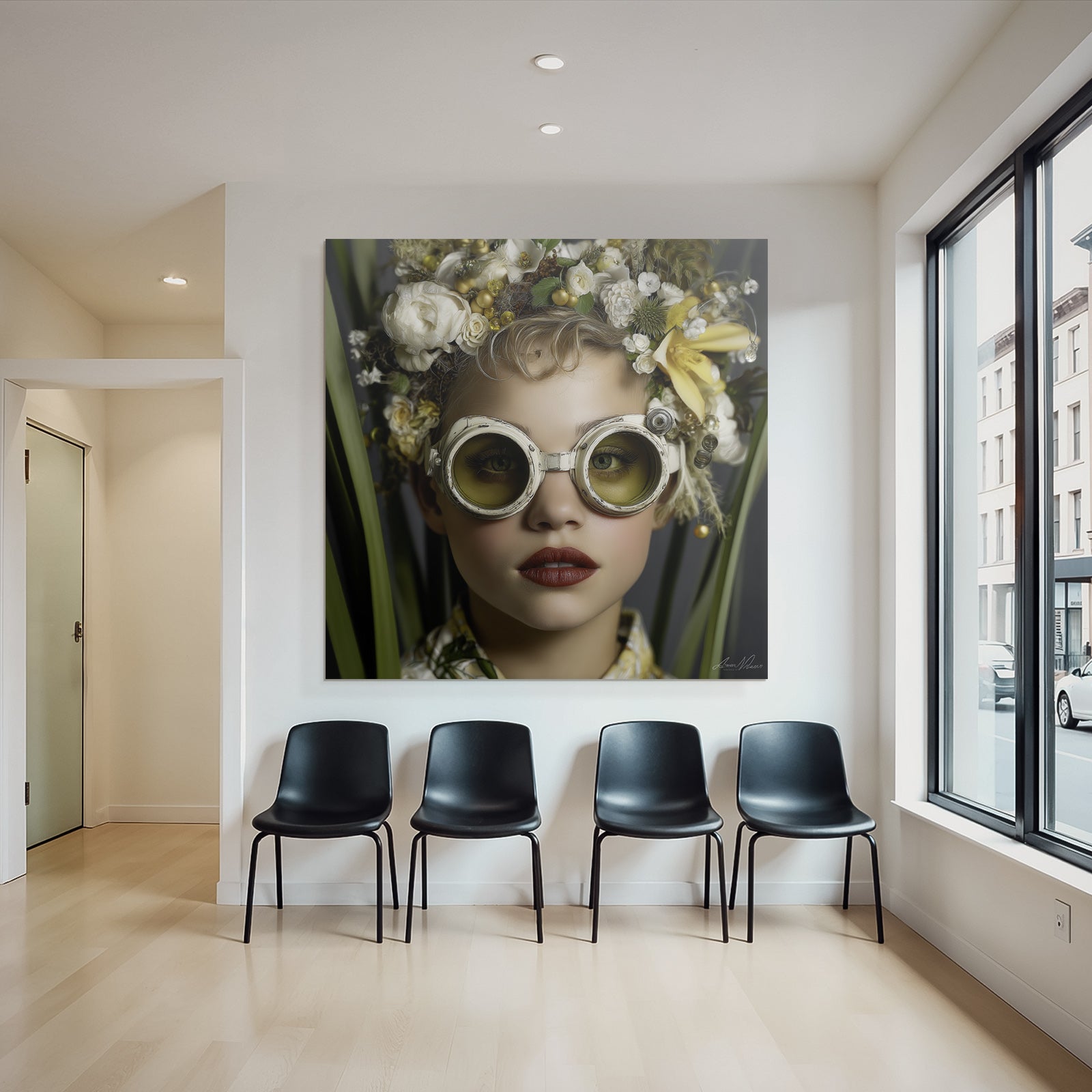 Blumiger Kopfputz Mit Goggles Kreativer Ausdruck