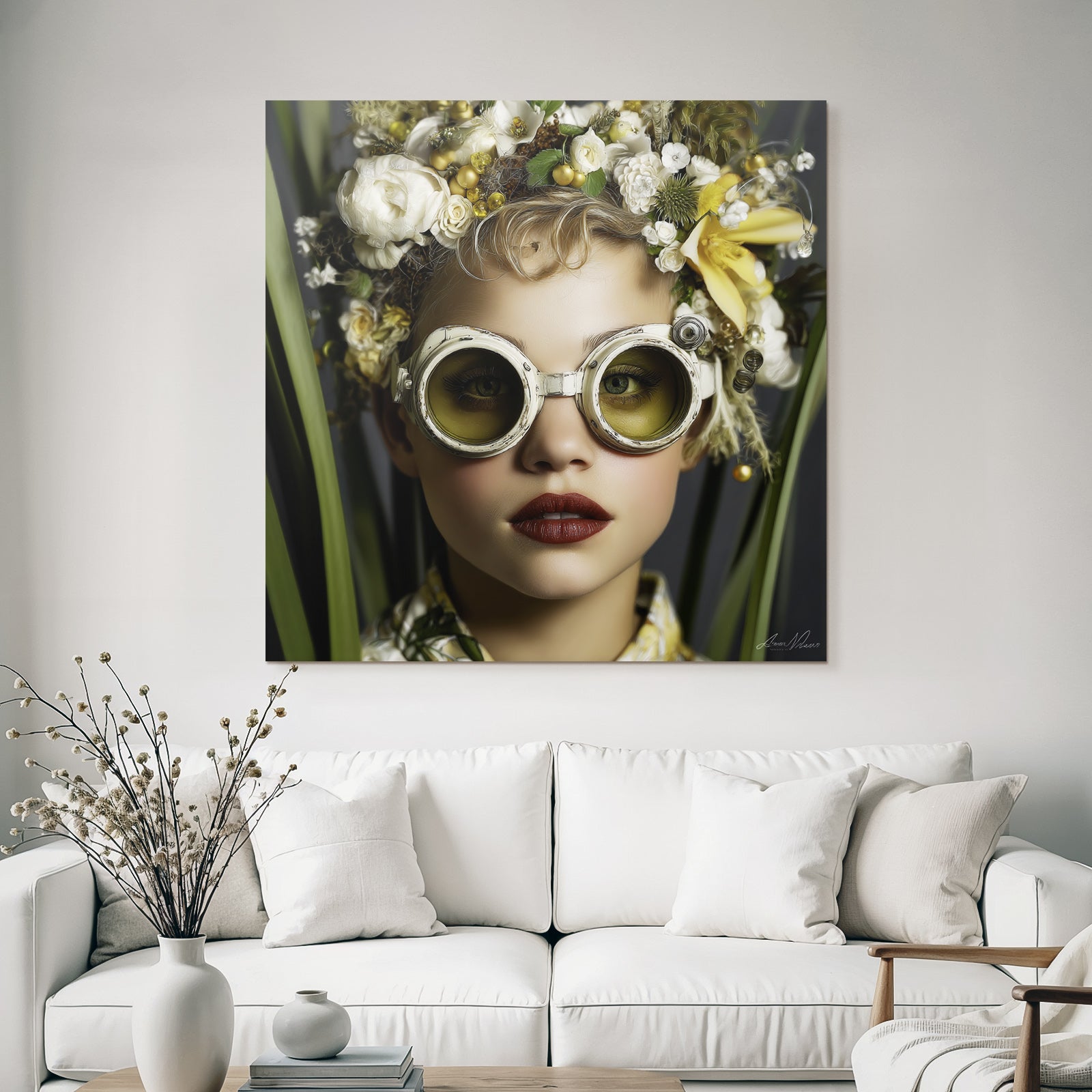 Blumiger Kopfputz Mit Goggles Kreativer Ausdruck