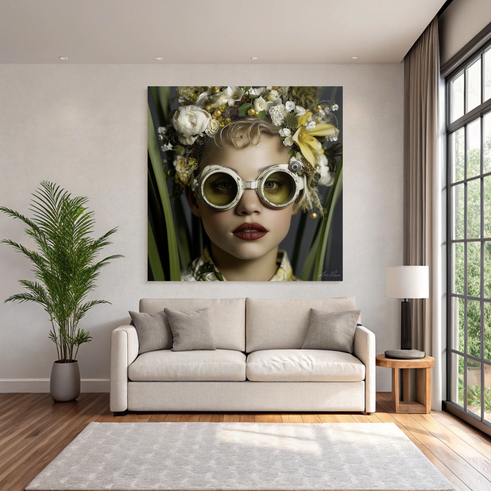 Blumiger Kopfputz Mit Goggles Kreativer Ausdruck