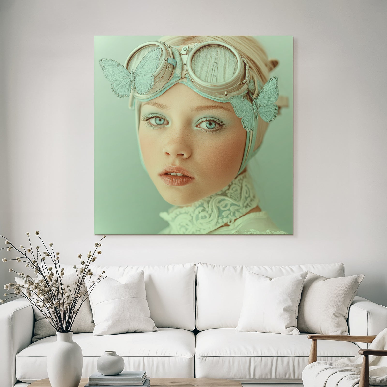 Fantasy Portrait Mit Butterfly Goggles Und Zarten Farben