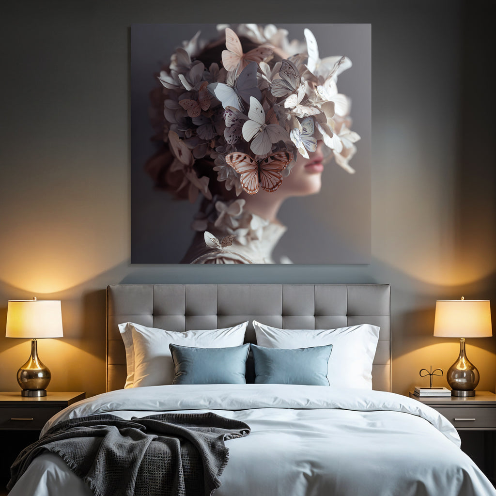 Figur Mit Blumen Und Faltern Headdress Traeumend Natur Transformation