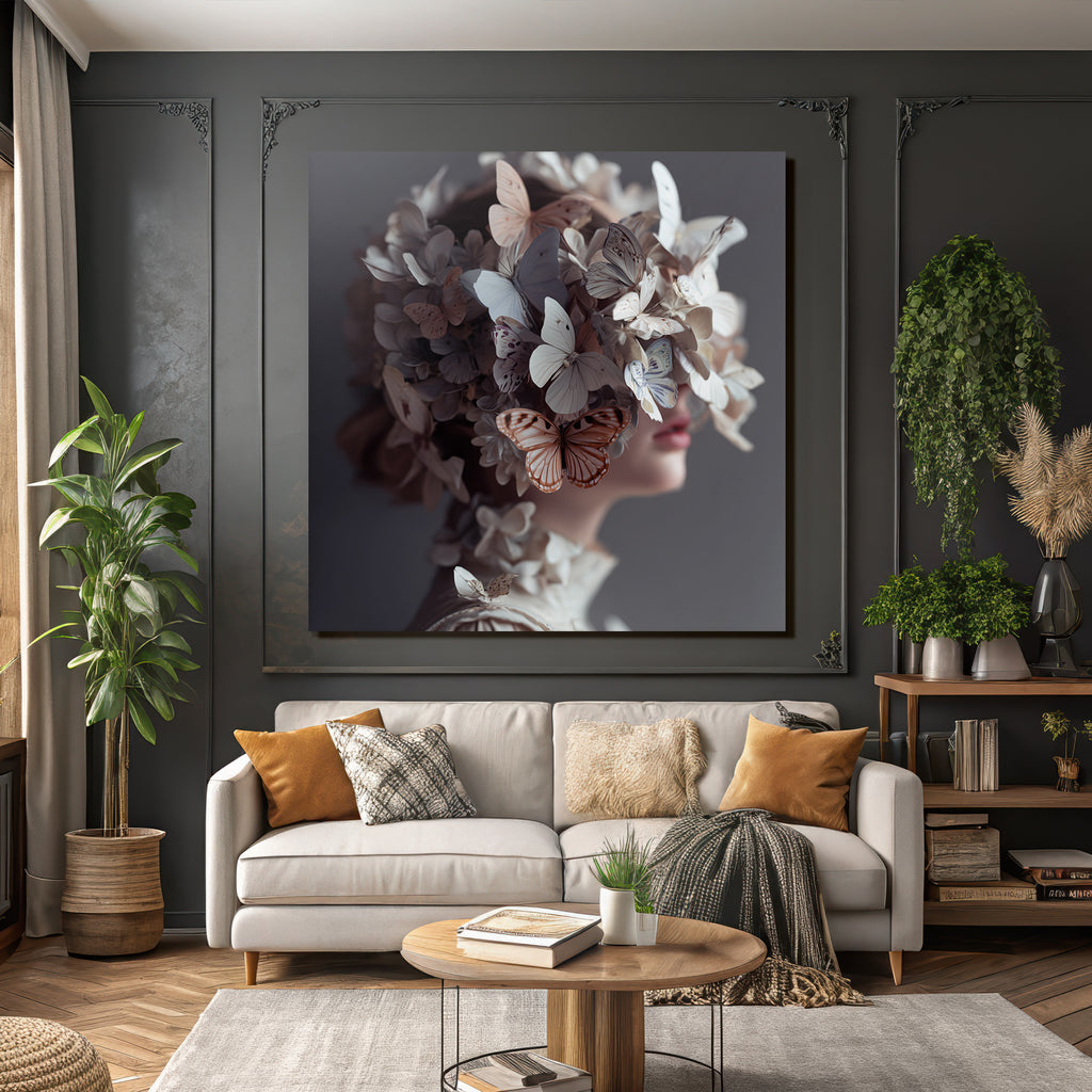 Figur Mit Blumen Und Faltern Headdress Traeumend Natur Transformation