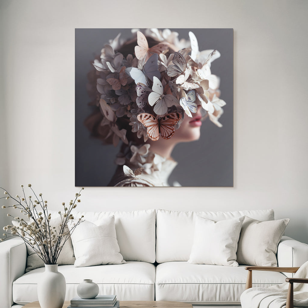 Figur Mit Blumen Und Faltern Headdress Traeumend Natur Transformation