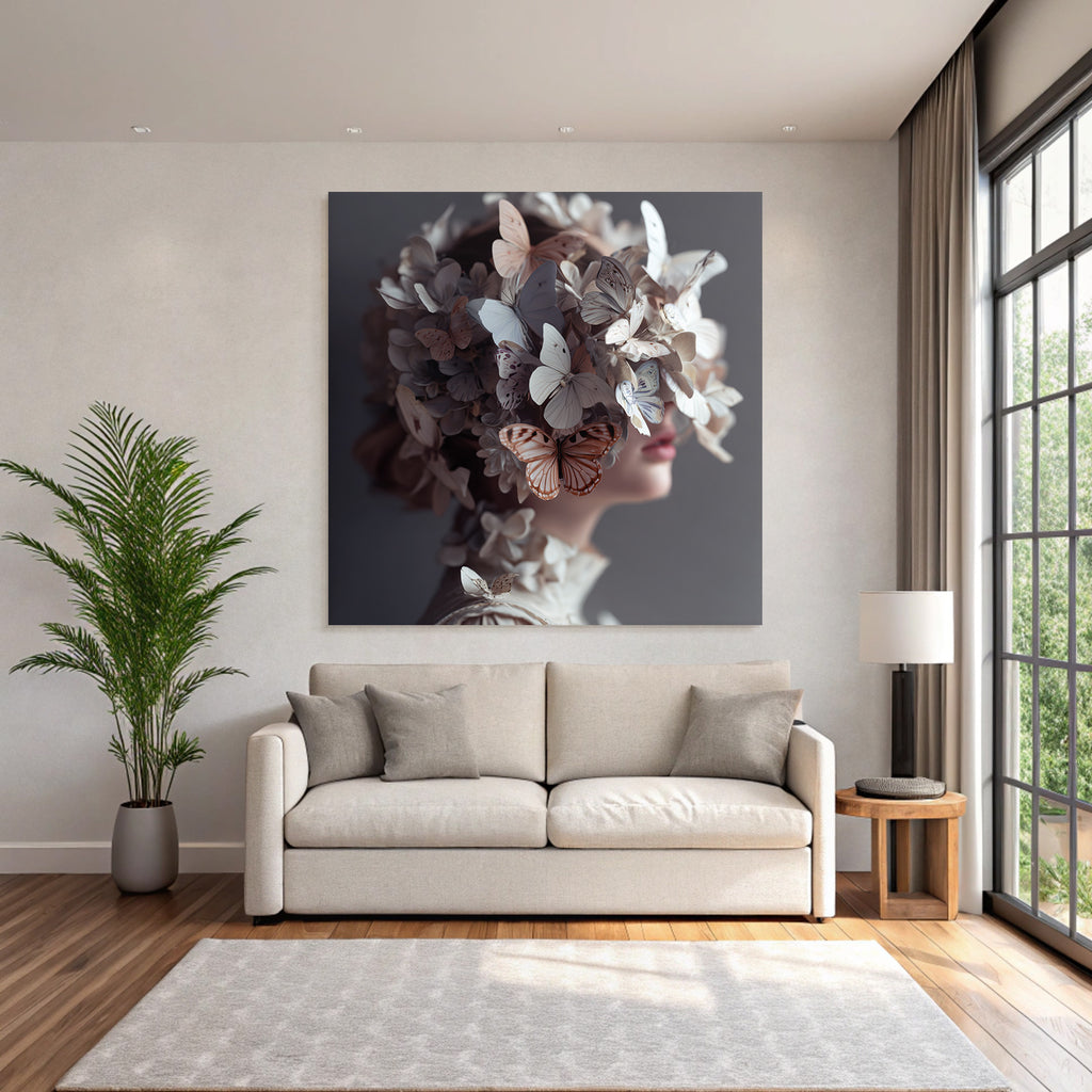 Figur Mit Blumen Und Faltern Headdress Traeumend Natur Transformation