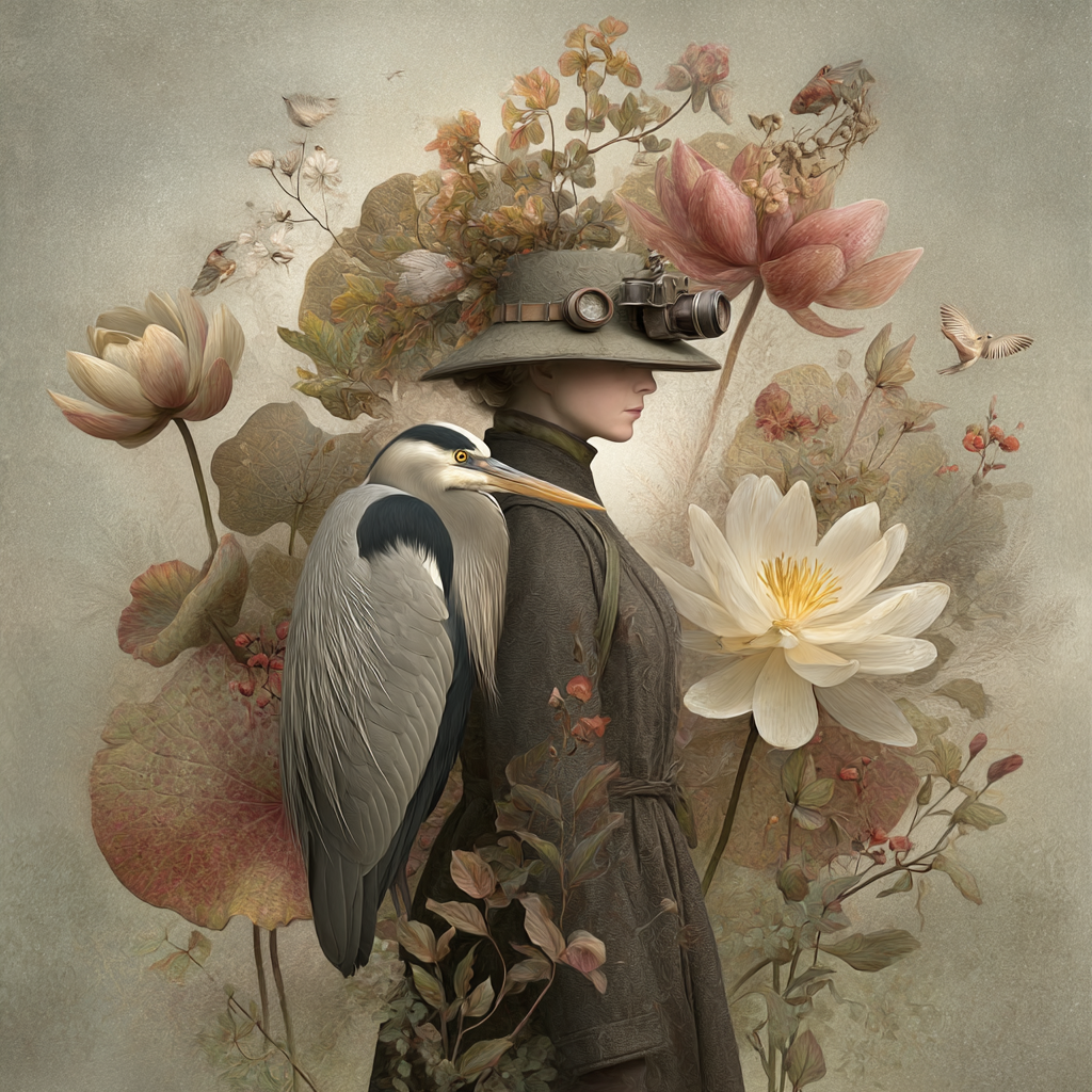 Figur Mit Kranich In Der Natur Buntes Kunstwerk | Digital Art | Kunstgattungen