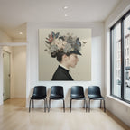 Frau Mit Blumen Und Schmetterlingen Im Hut