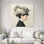 Frau Mit Blumen Und Schmetterlingen Im Hut