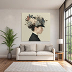 Frau Mit Blumen Und Schmetterlingen Im Hut