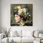 Frau Mit Vintage Steampunk Aesthetik Blumenkranz Und Goggles Szenenlandschaft