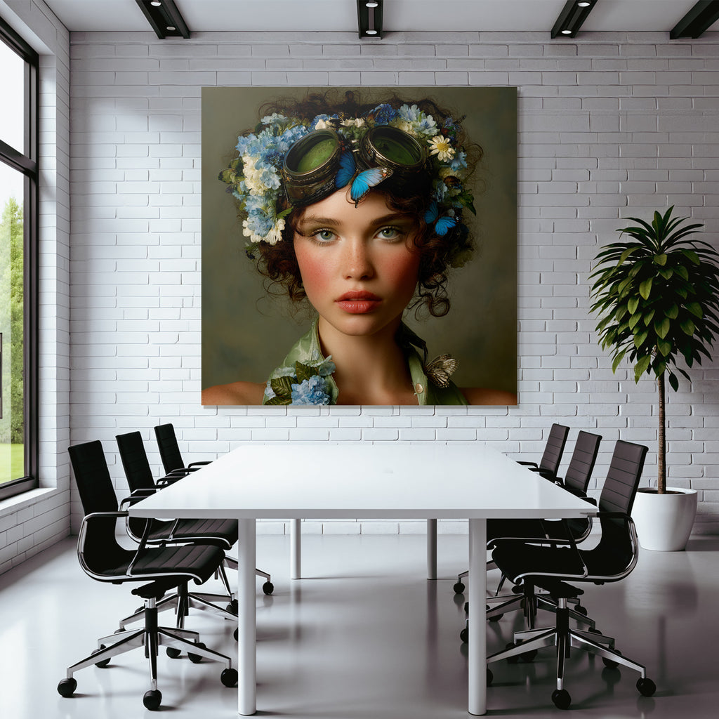 Young Woman Flora Headdress Flowers Butterflies Goggles Fantasy Aesthetic