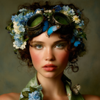 Junge Frau Flora Headdress Blumen Butterflies Goggles Fantasy Aesthetic | Digital Art | Kunstgattungen
