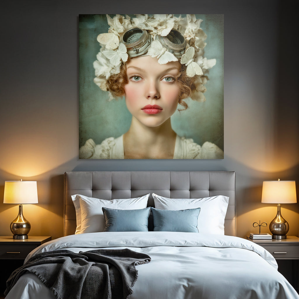Junge Frau Mit Blumen Und Schmetterlingen Kunstvolle Aesthetik