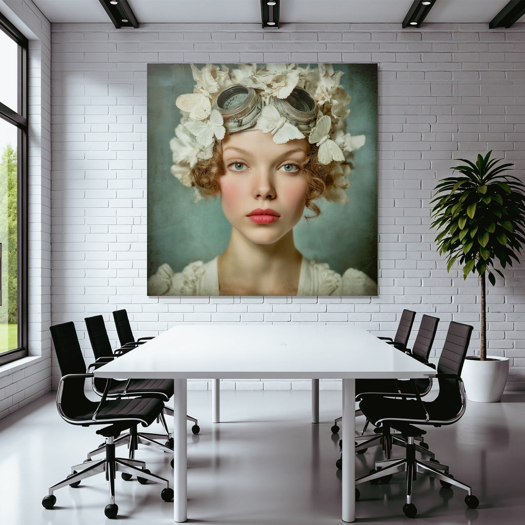 Junge Frau Mit Blumen Und Schmetterlingen Kunstvolle Aesthetik