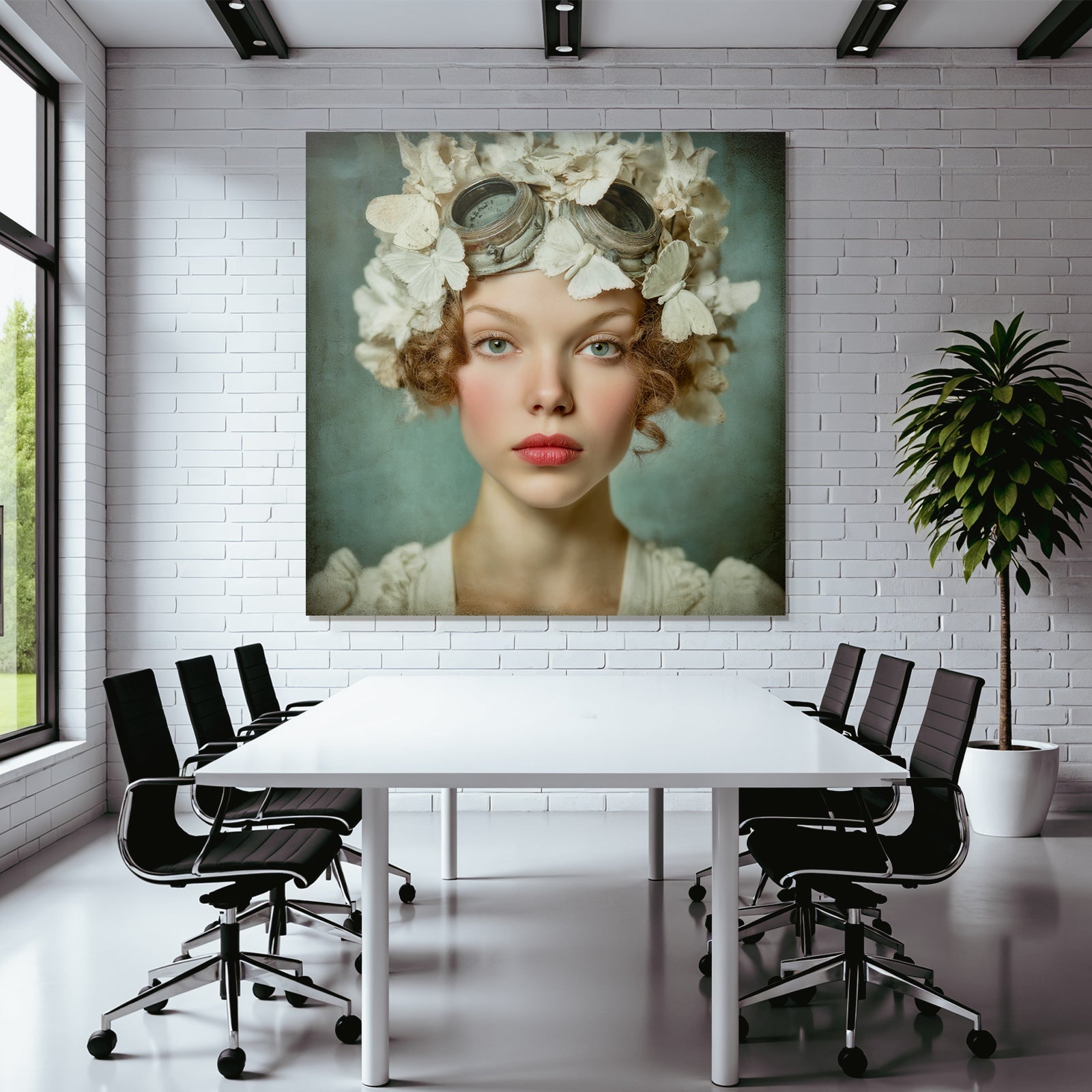 Junge Frau Mit Blumen Und Schmetterlingen Kunstvolle Aesthetik